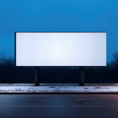 Blank billboard on the street during winter (Generative AI)