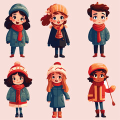 vector set of Christmas winter characters