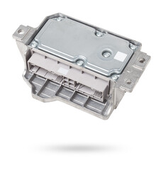car engine control unit with metal elements on a white isolated background is the connecting center...
