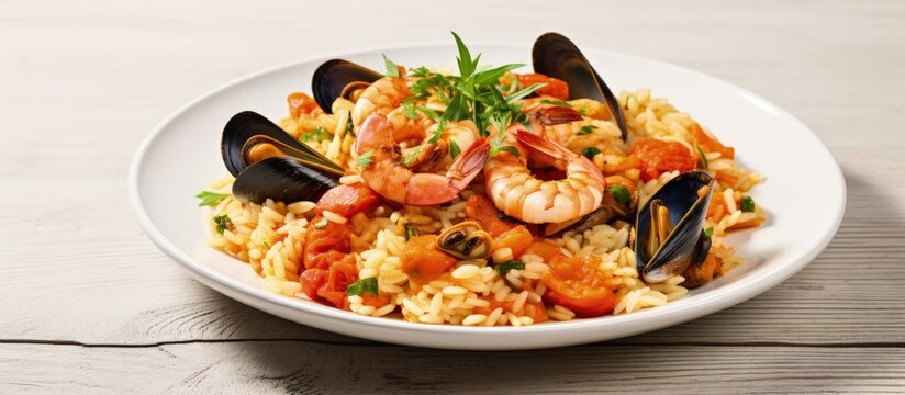 Seafood risotto paella and more on the menu Copy space image Place for adding text or design