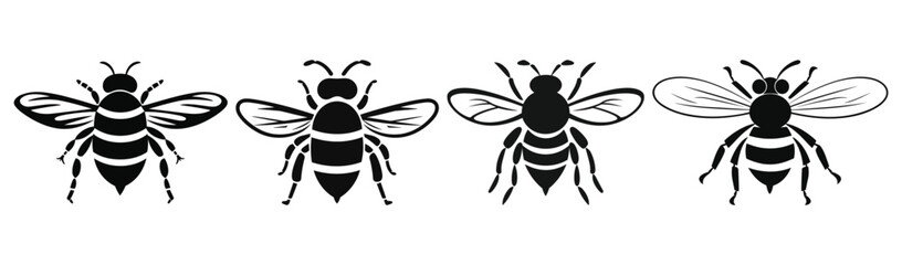 Set of Honey Bee Black Color Vector Illustration