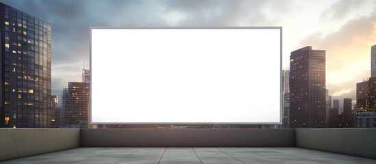 Sunny 3D rendering of a mock up white billboard on a modern skyscraper at sunset Copy space image Place for adding text or design