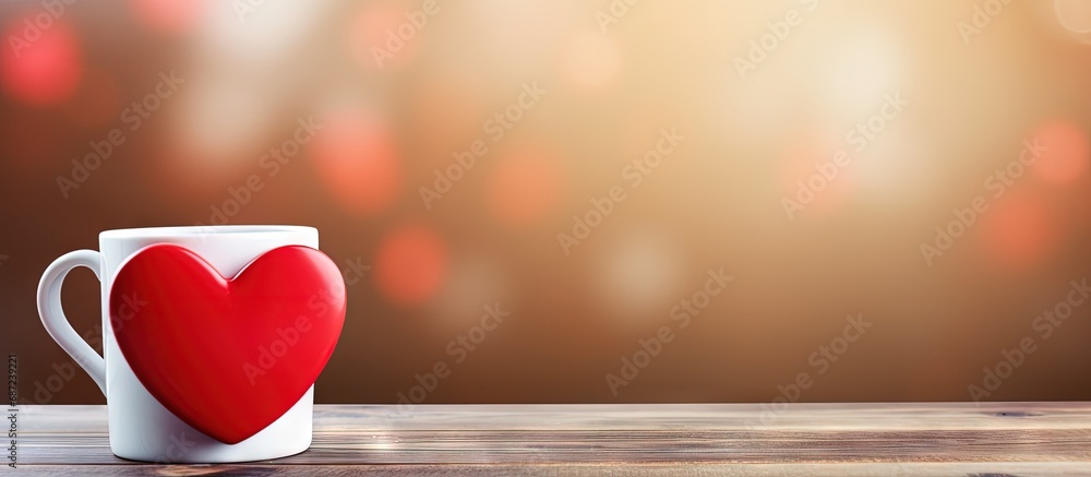Aufkleber Table with heart shaped cup blank for text Celebration of Valentine s Day Copy space image Place for adding text or design