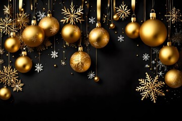 Fototapeta na wymiar Christmas celebration holiday banner template greeting card panorama - Group of hanging gold 