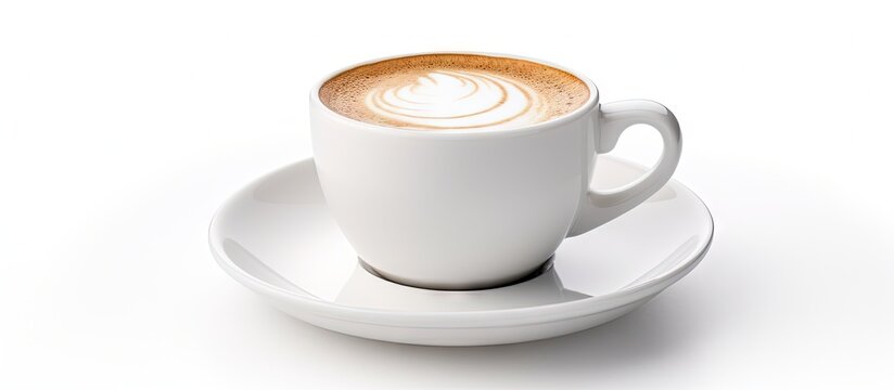 White coffee cup against white background Copy space image Place for adding text or design