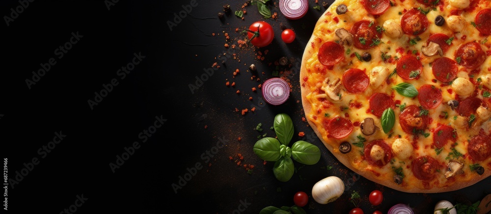 Poster Vegetarian pizza with potatoes Copy space image Place for adding text or design