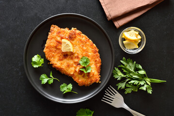 Chicken schnitzel on plate