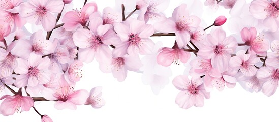 Watercolor painting with cherry blossom flowers in a seamless pattern Copy space image Place for adding text or design - obrazy, fototapety, plakaty