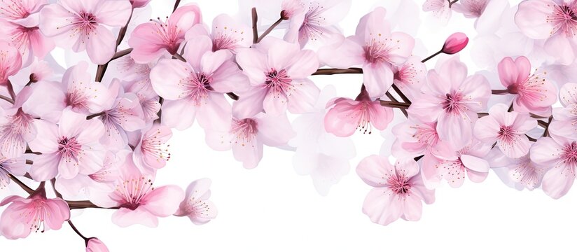 Watercolor painting with cherry blossom flowers in a seamless pattern Copy space image Place for adding text or design