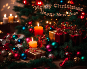 Fototapeta na wymiar Christmas. New Year. Greeting card beautiful christmas background with gifts