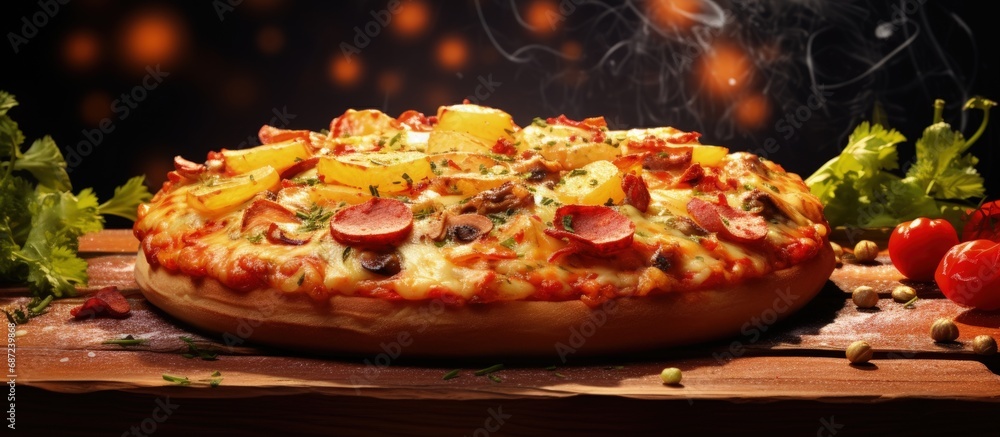 Poster Vegetarian pizza with potatoes Copy space image Place for adding text or design