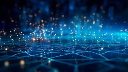 Fototapeta premium Neural connections depicted as a holographic structure, featuring interconnected blue fibers forming a square pattern.