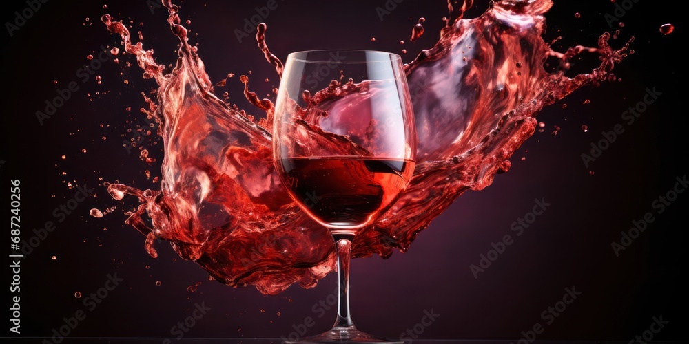 Poster glass of red wine splashing out capturing the elegance and excitement generative ai