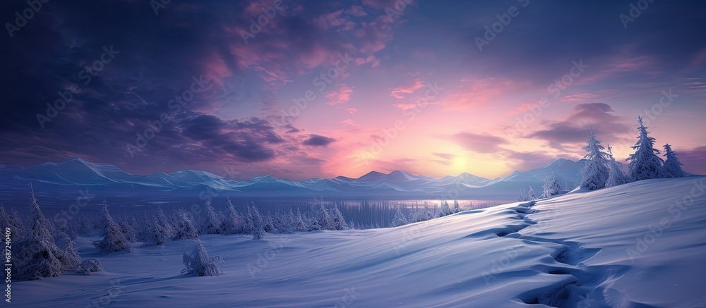 Poster stunning winter scenery with a captivating sky artistic compilation beautiful universe copy space im