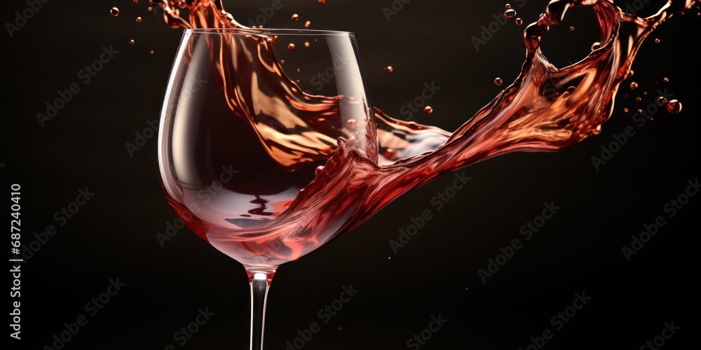 Poster glass of red wine being poured with splashing red wine generative ai