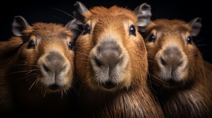 Obraz premium closeup of a cute group of capybaras, copy space, 16:9