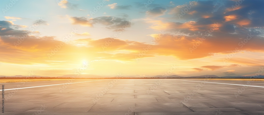 Fototapete Sunset sky and road made of asphalt Copy space image Place for adding text or design