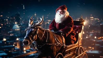 Fotobehang santa claus riding a sleigh © MARUF
