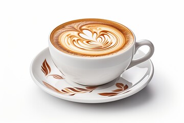 Coffee Cup with Latte Art Design Isolated on a White Background
