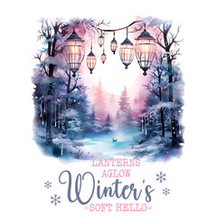 Winter Sublimation Transparent PNG - Winter Lantern Night Clipart Illustration - Winter Heat Transfer Printing T Shirt Design