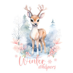 Winter Sublimation Transparent PNG - Cute Deer Reindeer Winter Clipart Illustration - Winter Heat Transfer Printing T Shirt Design