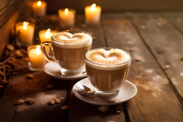 Fotobehang Tazas de café con corazones en la espuma. © ACG Visual