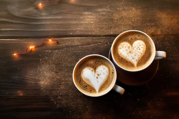 Fotobehang Tazas de café con corazones en la espuma. © ACG Visual