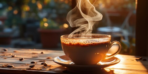 Warm Cup of Coffee with Rising Steam Generative AI
