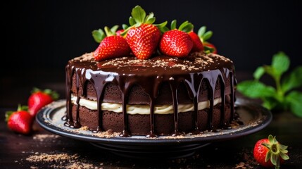 A delectable and healthy homemade chocolate cake creatively crafted with finger millet flour, replacing the traditional all-purpose flour. The cake is beautifully adorned