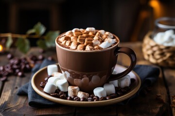 Warm and Cozy Cup of Hot Chocolate with Fluffy Marshmallows on a Generative AI