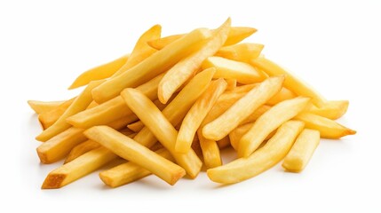 French fries potatoes isolated on empty white background Created with Generative Ai technolog