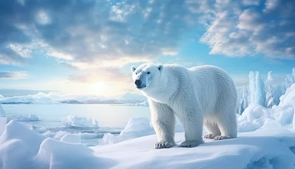  Polar Bear in Arctic Winter Glaciers Frozen Sea and Snowstorms © wiizii