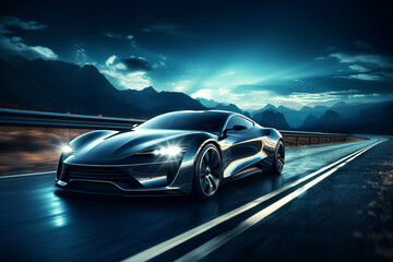 Autonomous Self-Driving Car Moving Through Highway with light trails