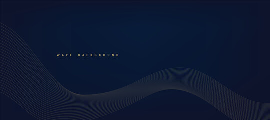 Vector abstract blue background with dynamic golden waves, lines and particles.
