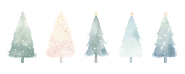 Collection of Watercolor Christmas Trees