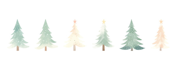 Fototapeta premium Collection of Watercolor Christmas Trees