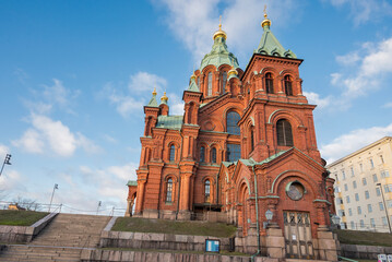 facade building uspensky cathedral church in helsinki finland