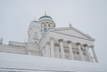 Cathedral religious in the center of Helsinki Finland in winter in the snow