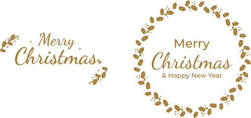 Christmas golden wreath, vector illustration, elements for greeting cards