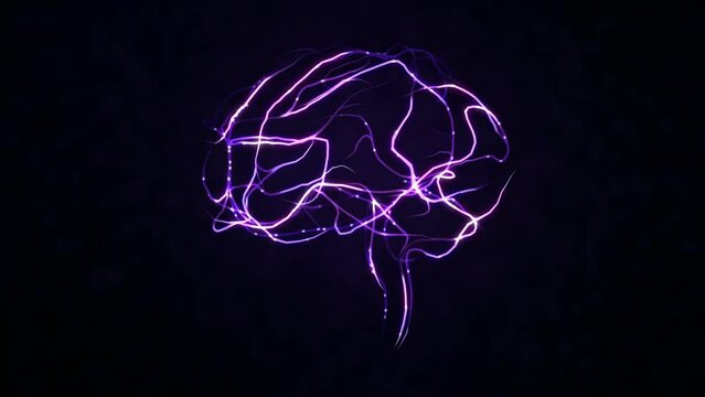 Futuristic Human Brain Interface Concept for Artificial Intelligence. Abstract Purple Lines of Information and Data forming Brain Synapse. 