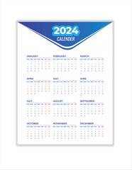 Monthly calendar template for 2024 year. Wall calendar in a minimalist style. Week Starts on Sunday. Planner for 2024 year.2024 simple calender