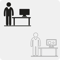 Computer desk with man vector illustration eps