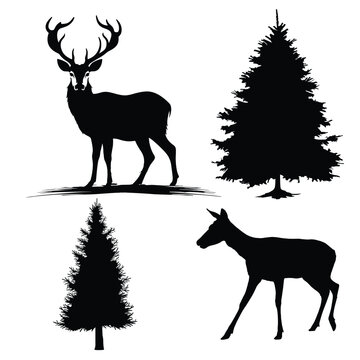 Deer Hunting Silhouette. Dear Hunting Vector Illustration.