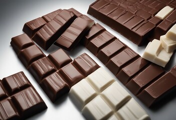 Fototapeta premium Chocolate in different color milk dark and white chocolate bars isolated on grey background