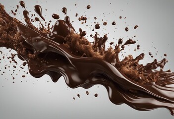 Melting chocolate burst explosion splash in the air Isolated on neutral background