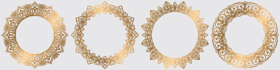 Indian flower mandala frame luxury art circle elements set.