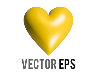 The isolated classic love golden yellow glossy heart 3D icon, used by best friend, friendship