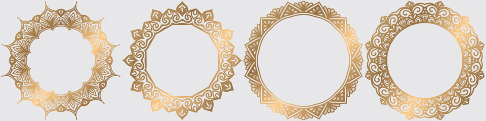 vintage gold circular pattern design, luxury mandala frame elements.