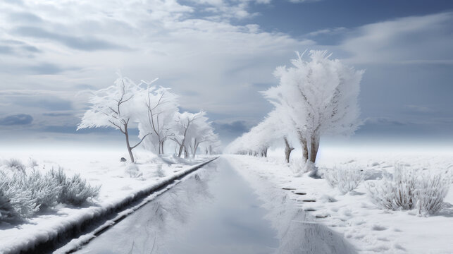 Generative AI image of frozen landscape