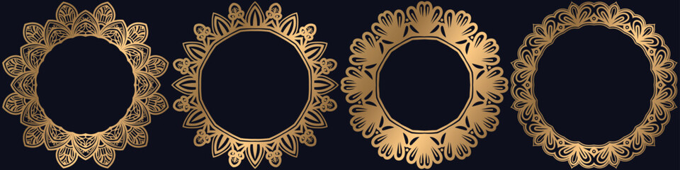 golden art circle border, luxury mandala circle elements.